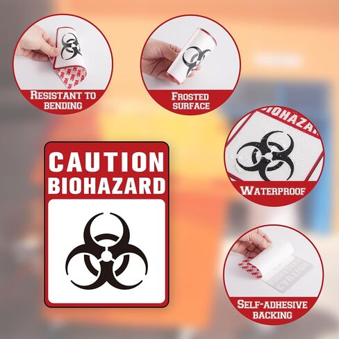 ملصقات Biohazard علامة ， ملصقات مخاطر Biohazard Drable المتينة ذاتية الاستخدام ، ملصقات نفايات سامة لمستشفيات المختبرات والاستخدام الصناعي رمز Biohazard العالمي 5.1 "× 3.9" in Saudi Arabia