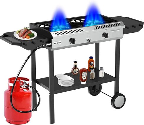 2 Burner Propane Stove Outdoor Camping Gas Stoves 150,000 BTU Auto Ignition with Regulator and Side Shelves Perfect for Patio Home Cooking and Frying in Kuwait
