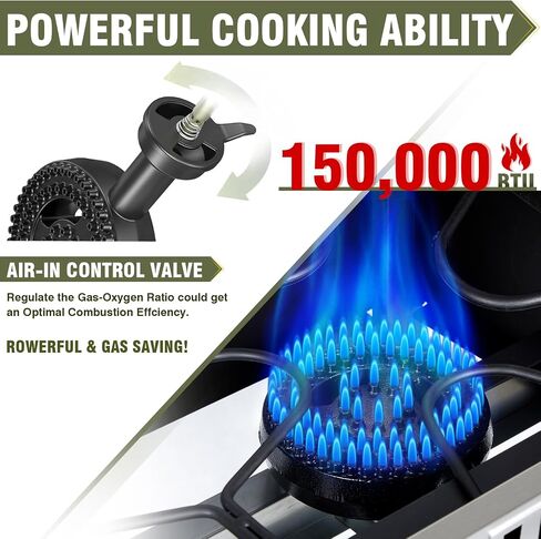 2 Burner Propane Stove Outdoor Camping Gas Stoves 150,000 BTU Auto Ignition with Regulator and Side Shelves Perfect for Patio Home Cooking and Frying in Kuwait