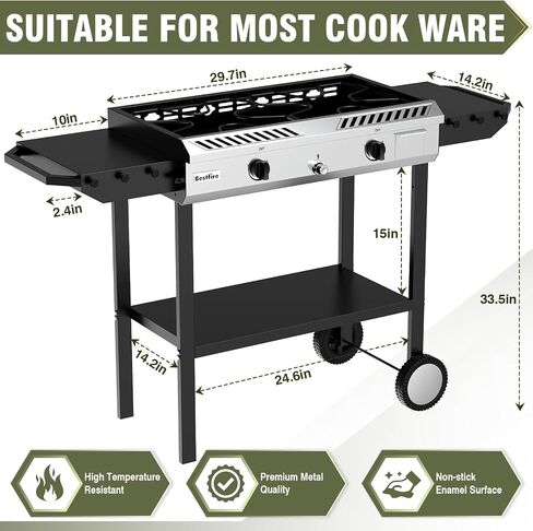 2 Burner Propane Stove Outdoor Camping Gas Stoves 150,000 BTU Auto Ignition with Regulator and Side Shelves Perfect for Patio Home Cooking and Frying in Kuwait