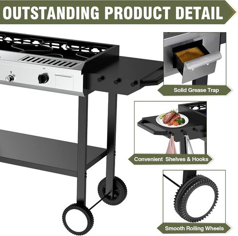 2 Burner Propane Stove Outdoor Camping Gas Stoves 150,000 BTU Auto Ignition with Regulator and Side Shelves Perfect for Patio Home Cooking and Frying in Kuwait