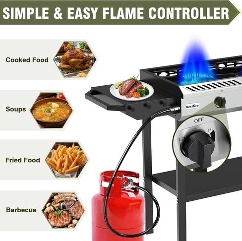 2 Burner Propane Stove Outdoor Camping Gas Stoves 150,000 BTU Auto Ignition with Regulator and Side Shelves Perfect for Patio Home Cooking and Frying in Kuwait