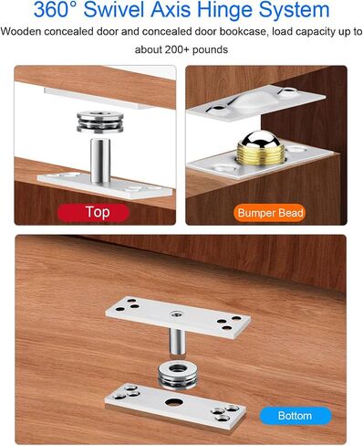 Hidden Door Hinge, 360 Degree Swinging Pivot Hinge, 220Lbs Load Bearing Stainless Steel Conceal Hinges Hardware for Secret Doors, Bookcase in Saudi Arabia