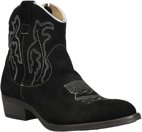 Dingo Womens Daisy Mae Embroidery Round Toe Zippered Casual Boots Ankle Low Heel 1-2" - Black in Saudi Arabia
