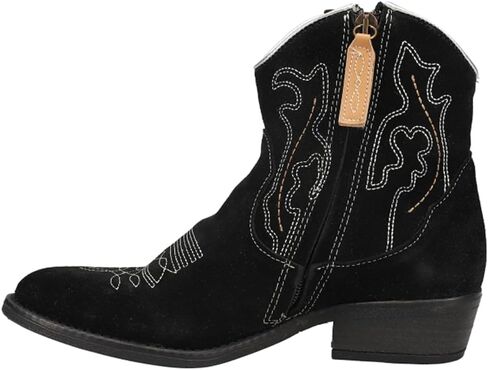Dingo Womens Daisy Mae Embroidery Round Toe Zippered Casual Boots Ankle Low Heel 1-2" - Black in Saudi Arabia