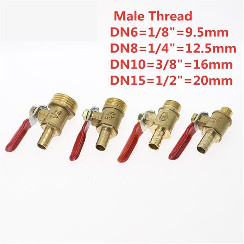 Brass Barbed ball valve 4-12 Hose Barb 1/8'' 1/2'' 1/4'' Male Thread Connector Joint Copper Pipe Fitting Coupler Adapter(1/2 inch,12mm Hose Barb) in Saudi Arabia