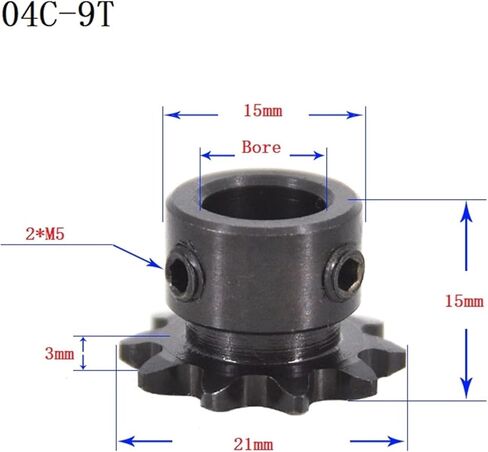 Steel Motor Drive Gear 1pcs 04C Chain Gear Steel 9T Teeth Industrial Sprocket Wheel with Top Wire Bore 5/6/8/10mm(6mm) in Saudi Arabia
