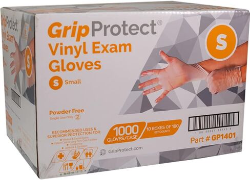 GripProtect Vinyl Exam Gloves | Powder-Free Disposable Gloves | Medical, Food (Small 1,000) in Kuwait