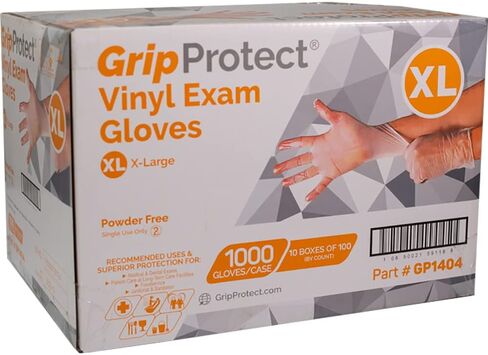 GripProtect Vinyl Exam Gloves | Powder-Free Disposable Gloves | Medical, Food (Small 1,000) in Kuwait