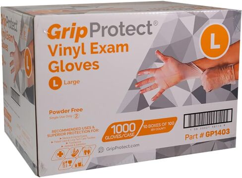GripProtect Vinyl Exam Gloves | Powder-Free Disposable Gloves | Medical, Food (Small 1,000) in Kuwait
