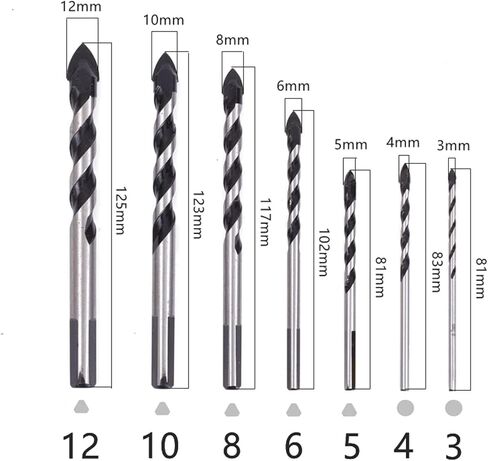 3 4 5 6 8 10 12mm Multi-Functional Glass Drill Bit Triangle Bits for Ceramic Tile Concrete Brick Metal Wood Copper 1Pcs(8-8-10-10-12) in Saudi Arabia