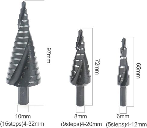 3Pcs Set HSS Step Drill Bit Kits 4-32mm Coated Hole Saw for Woodworking Metalworking Aluminum Steel(2Golden-XC-1Black-ZC) in Saudi Arabia