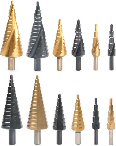 3Pcs Set HSS Step Drill Bit Kits 4-32mm Coated Hole Saw for Woodworking Metalworking Aluminum Steel(2Golden-XC-1Black-ZC) in Saudi Arabia