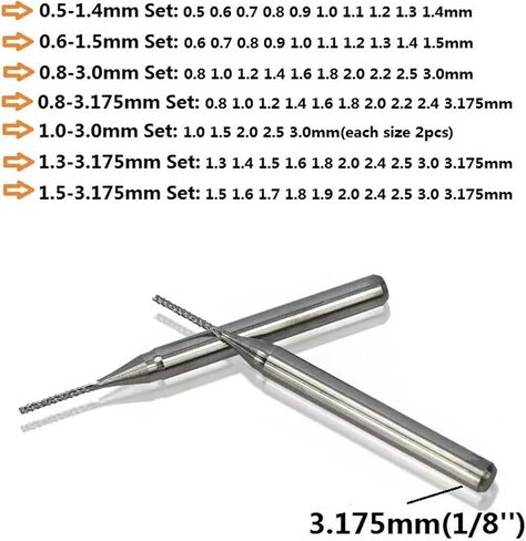 10Pcs 0.8-3.175mm Carbide Set 3.175mm Shank Bits Tools(10pcs 1.3-3.175mm) in Saudi Arabia