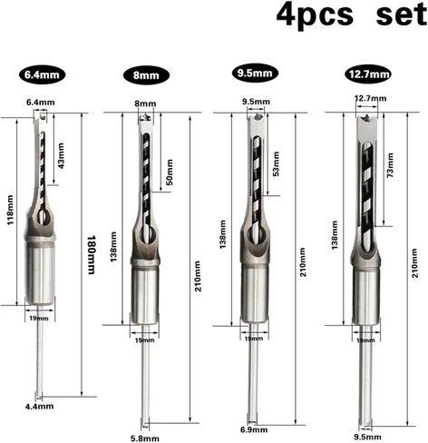 4PCS HSS Twist Drill Bits Square Auger Square Hole Woodworking Drill Tools Kit Set Extended Saw in Saudi Arabia