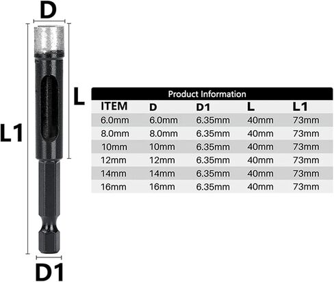 Dry Cut Drilling Core Bit Hex Shank 6-16mm Ceramic Tile Hole Saw Granite Marble Drill Bits Glass Hole Drilling Tool 1Pcs(8mm) in Saudi Arabia