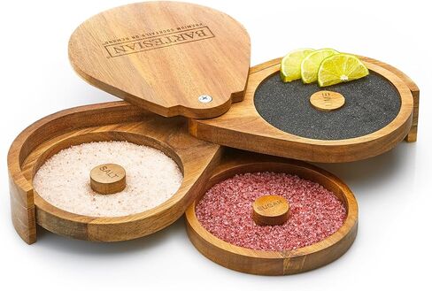 Bartesian Acacia Wood 3-Tier Cocktail Glass Rimmer Set - Luxury Home Bar Tool with Salt, Sugar & Lime Compartments - Professional Margarita and Craft Cocktails Bartender Rimming Station in Kuwait