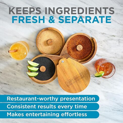 Bartesian Acacia Wood 3-Tier Cocktail Glass Rimmer Set - Luxury Home Bar Tool with Salt, Sugar & Lime Compartments - Professional Margarita and Craft Cocktails Bartender Rimming Station in Kuwait