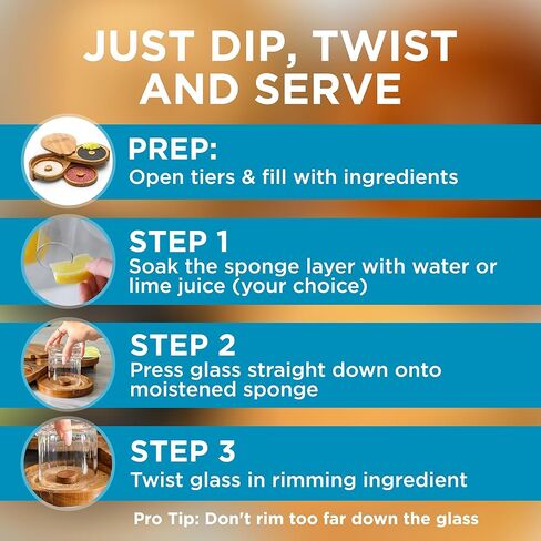 Bartesian Acacia Wood 3-Tier Cocktail Glass Rimmer Set - Luxury Home Bar Tool with Salt, Sugar & Lime Compartments - Professional Margarita and Craft Cocktails Bartender Rimming Station in Kuwait