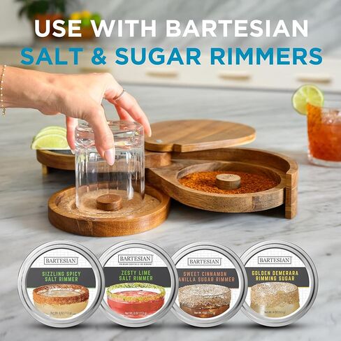 Bartesian Acacia Wood 3-Tier Cocktail Glass Rimmer Set - Luxury Home Bar Tool with Salt, Sugar & Lime Compartments - Professional Margarita and Craft Cocktails Bartender Rimming Station in Kuwait
