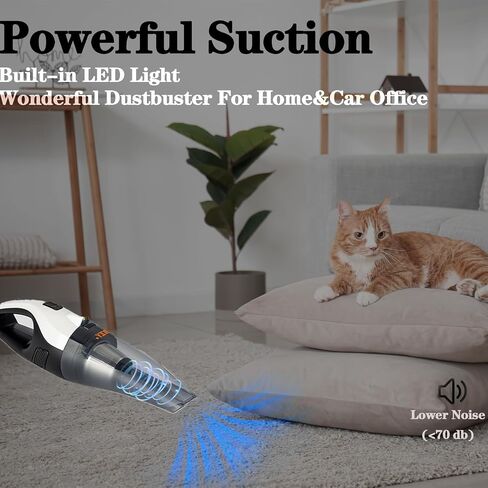 BZY Handheld Vacuum Cleaner Cordless Rechargeable 17500Pa Strong Suction Small Handheld Vacuum with LED Light Portable Car Vacuum Cleaner with Multi-Nozzles & Washable Filter 35Min for Car Home Pet in Saudi Arabia