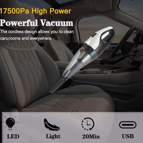 BZY Handheld Vacuum Cleaner Cordless Rechargeable 17500Pa Strong Suction Small Handheld Vacuum with LED Light Portable Car Vacuum Cleaner with Multi-Nozzles & Washable Filter 35Min for Car Home Pet in Saudi Arabia
