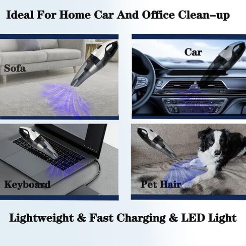 BZY Handheld Vacuum Cleaner Cordless Rechargeable 17500Pa Strong Suction Small Handheld Vacuum with LED Light Portable Car Vacuum Cleaner with Multi-Nozzles & Washable Filter 35Min for Car Home Pet in Saudi Arabia