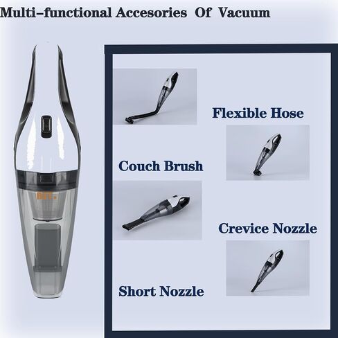 BZY Handheld Vacuum Cleaner Cordless Rechargeable 17500Pa Strong Suction Small Handheld Vacuum with LED Light Portable Car Vacuum Cleaner with Multi-Nozzles & Washable Filter 35Min for Car Home Pet in Saudi Arabia