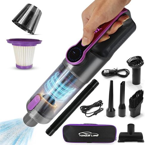 Hypervac 2-in-1 corded & cordless car carum + Blower | 18500PA شفط ، خرطوم مرن ، فرشاة الحيوانات الأليفة والمزيد | بطارية XL ، شحن USB-C السريع | باليد للمنزل ، المكتب ، تفاصيل السيارات ، الحيوانات الأليفة (نموذج 2025) in Kuwait