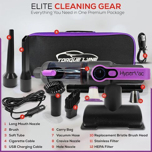 Hypervac 2-in-1 corded & cordless car carum + Blower | 18500PA شفط ، خرطوم مرن ، فرشاة الحيوانات الأليفة والمزيد | بطارية XL ، شحن USB-C السريع | باليد للمنزل ، المكتب ، تفاصيل السيارات ، الحيوانات الأليفة (نموذج 2025) in Kuwait