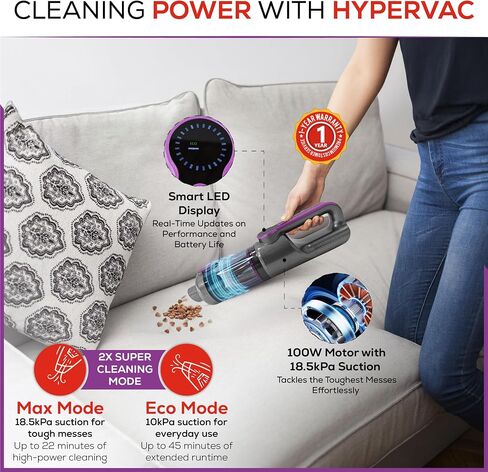 Hypervac 2-in-1 corded & cordless car carum + Blower | 18500PA شفط ، خرطوم مرن ، فرشاة الحيوانات الأليفة والمزيد | بطارية XL ، شحن USB-C السريع | باليد للمنزل ، المكتب ، تفاصيل السيارات ، الحيوانات الأليفة (نموذج 2025) in Kuwait
