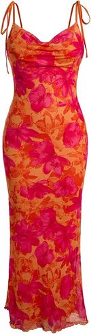 Gorglitter Women's Mesh Ruched Floral Bodycon Midi Dress Dressless Fishveless Cami Dresses in Saudi Arabia