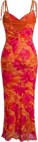 Gorglitter Women's Mesh Ruched Floral Bodycon Midi Dress Dressless Fishveless Cami Dresses in Saudi Arabia