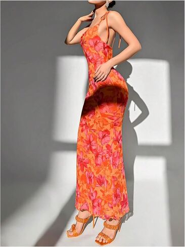 Gorglitter Women's Mesh Ruched Floral Bodycon Midi Dress Dressless Fishveless Cami Dresses in Saudi Arabia