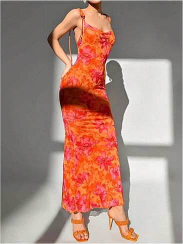 Gorglitter Women's Mesh Ruched Floral Bodycon Midi Dress Dressless Fishveless Cami Dresses in Saudi Arabia