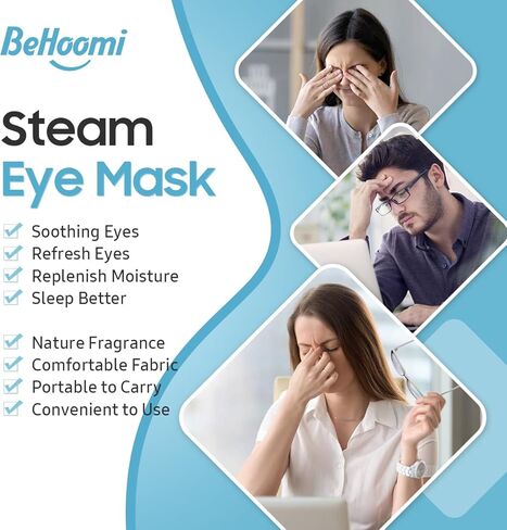 BeHoomi Steam Eye Mask for Dry Eyes, 10 Packs Lavender Heated Eye Mask, Self Heating Disposable SPA Warm Eye Compress Sleep Mask for Dark Circles & Puffiness, Reduce Eye Fatigue, Mothers Day Gifts in Kuwait