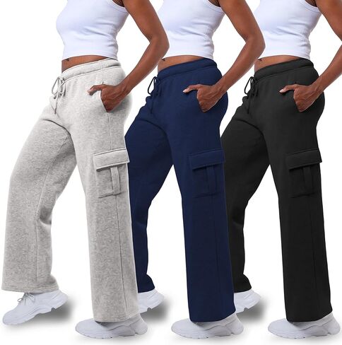 3 Pack Sweatpants Women, Wide Leg Cargo Womens Sweatpants, Wide Leg Pants with Pockets (Available in Plus) in Kuwait