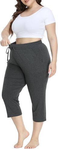 VogueMax Women's Plus Size Capfy Capri Pants Lourd Fit Summer Lounge Lounge Capris مع جيوب in Kuwait