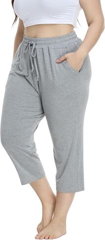 VOGUEMAX Women's Plus Size Comfy Capri Pants Loose Fit Summer Lounge Casual Yoga Capris with Pockets in Kuwait