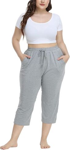 VOGUEMAX Women's Plus Size Comfy Capri Pants Loose Fit Summer Lounge Casual Yoga Capris with Pockets in Kuwait
