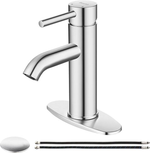 Brushed Gold Single Handle Bathroom Sink Faucet, Becaa Single Hole Modern Faucet with Assembled Supply Hoses & Pop-up Drain for Bathroom Vanity Lavatory, 1 Hole or 3 Holes in Saudi Arabia