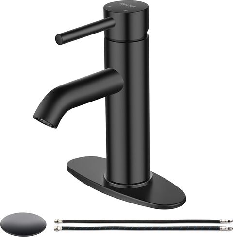 Brushed Gold Single Handle Bathroom Sink Faucet, Becaa Single Hole Modern Faucet with Assembled Supply Hoses & Pop-up Drain for Bathroom Vanity Lavatory, 1 Hole or 3 Holes in Saudi Arabia