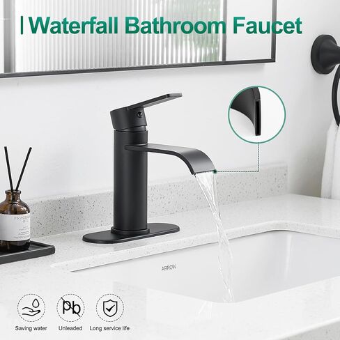 VOTON Brushed Nickel Bathroom Faucets, Single Handle Bathroom Sink Faucet Modern Waterfall Bathroom Faucet 1 or 3 Holes with Deck Plate, Rv Camper Farmhouse Utility Remodel Mixer Tap Washbasin Faucet in Kuwait