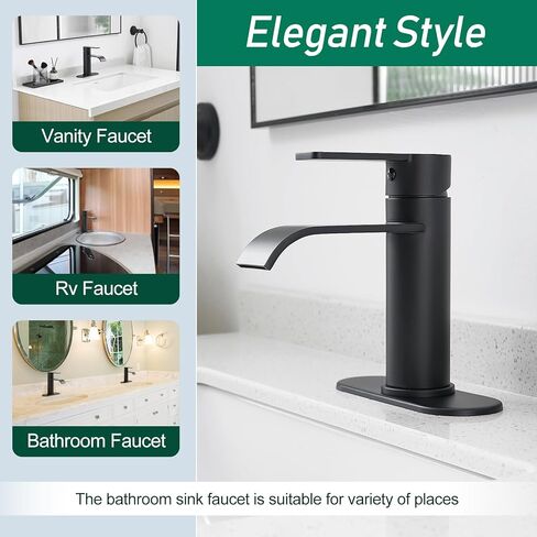 VOTON Brushed Nickel Bathroom Faucets, Single Handle Bathroom Sink Faucet Modern Waterfall Bathroom Faucet 1 or 3 Holes with Deck Plate, Rv Camper Farmhouse Utility Remodel Mixer Tap Washbasin Faucet in Kuwait