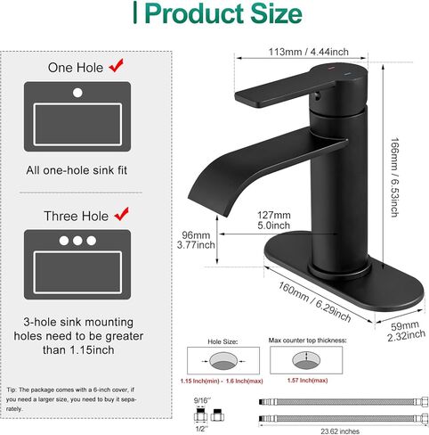 VOTON Brushed Nickel Bathroom Faucets, Single Handle Bathroom Sink Faucet Modern Waterfall Bathroom Faucet 1 or 3 Holes with Deck Plate, Rv Camper Farmhouse Utility Remodel Mixer Tap Washbasin Faucet in Kuwait