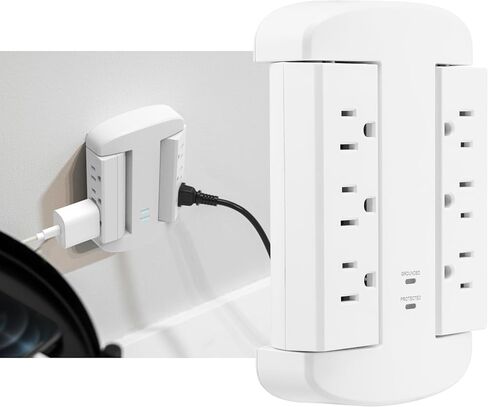Ge-ultrapro 5 extender مع الوصول الجانبي ، واقي الصنبور الجدران مع 1 USB-A و 1 USBC ، 3-شرق ، تثبيت آمن ، أبيض ، 83503 in Kuwait