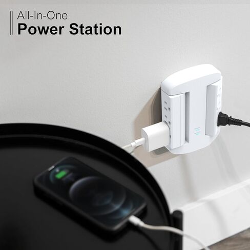 Ge-ultrapro 5 extender مع الوصول الجانبي ، واقي الصنبور الجدران مع 1 USB-A و 1 USBC ، 3-شرق ، تثبيت آمن ، أبيض ، 83503 in Kuwait
