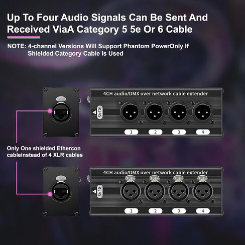 4 Channel 3 Pin Multi Network Cable Breakout, Male Female to RJ45 Ethercon for Stage Sound Lighting and Recording Studio with no Cable (1 Pair: XLR Male + TRS Female) Black in Saudi Arabia