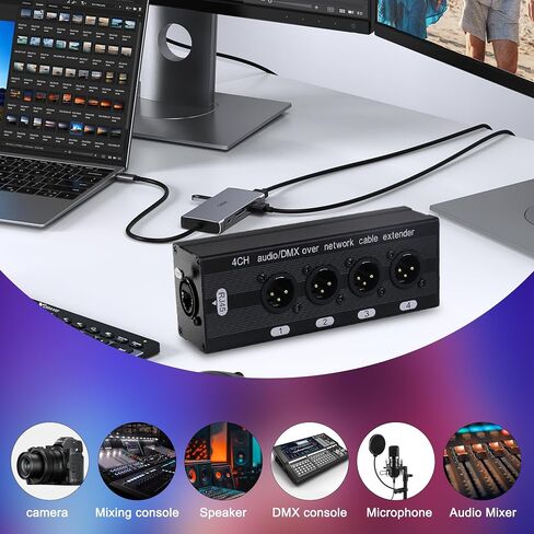4 Channel 3 Pin Multi Network Cable Breakout, Male Female to RJ45 Ethercon for Stage Sound Lighting and Recording Studio with no Cable (1 Pair: XLR Male + TRS Female) Black in Saudi Arabia