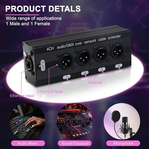 4 Channel 3 Pin Multi Network Cable Breakout, Male Female to RJ45 Ethercon for Stage Sound Lighting and Recording Studio with no Cable (1 Pair: XLR Male + TRS Female) Black in Saudi Arabia